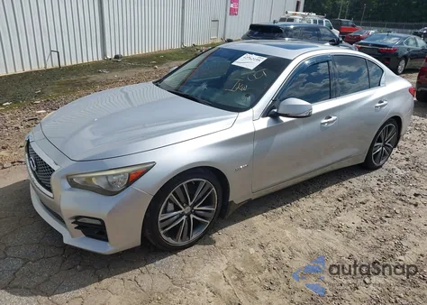 2014 Infiniti Q50 Hybrid Sport z USA, uszkodzony, nr VIN JN1AV7AP0EM690135